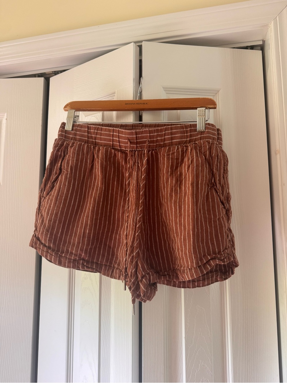 CALIA by Carrie Underwood Rust-Striped Drawstring Athletic Shorts